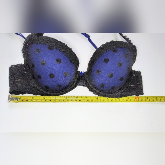 Victoria's Secret PINK Elegant Black and Blue Polka Dot Lace Wing Demi Bra, 34B - Picture 3 of 8
